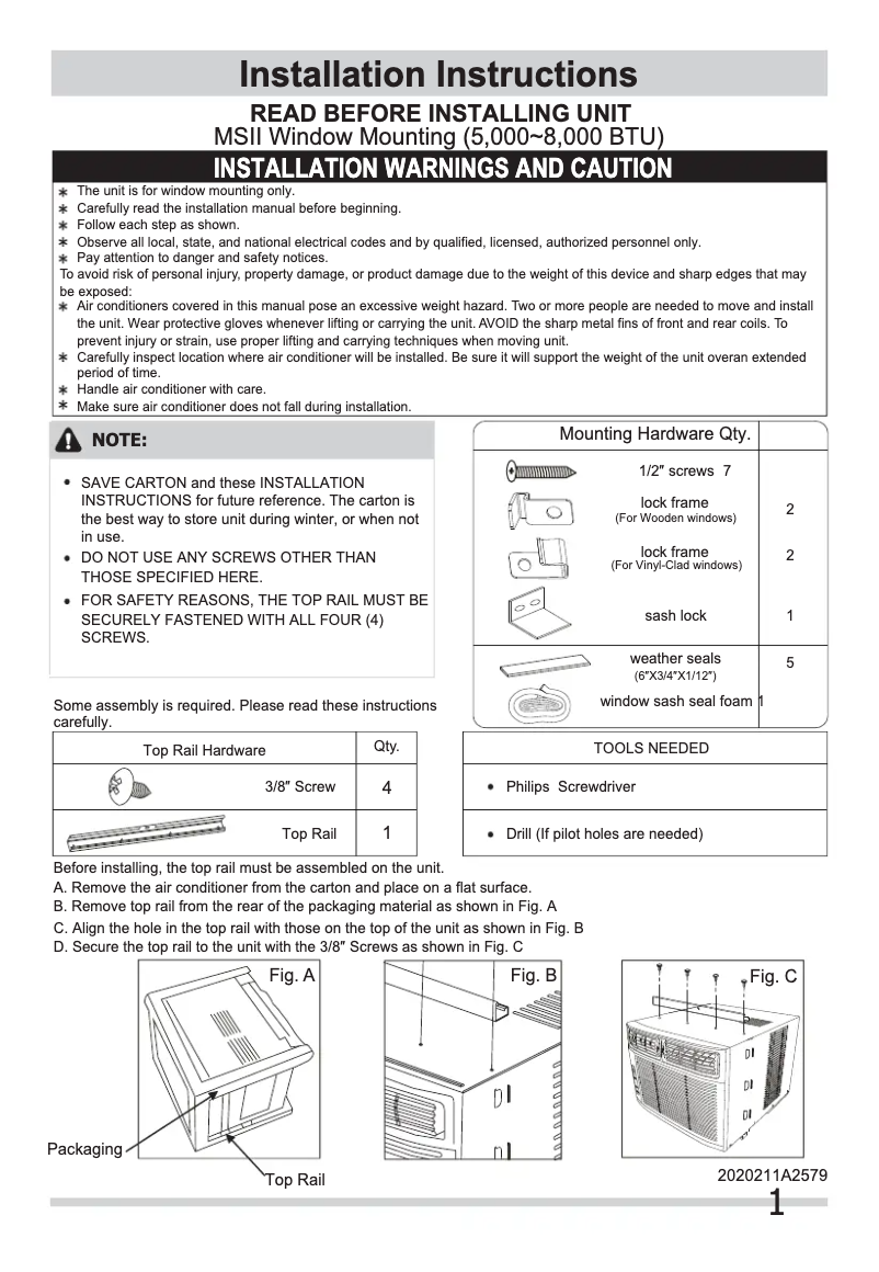 Page 1 de la notice Guide d'installation Frigidaire FFRA0822Q1