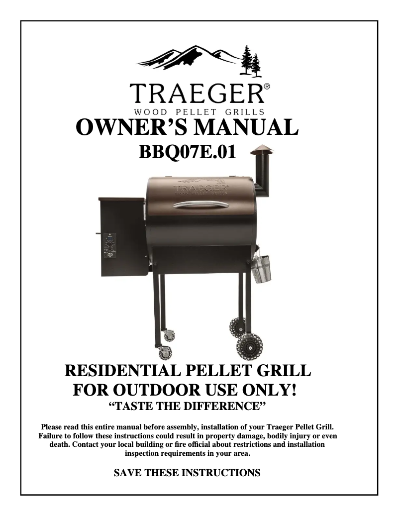 Page 1 of the manual User Manual Traeger BBQ07E.01