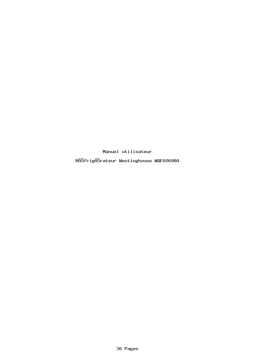 Page 1 de la notice Manuel utilisateur Westinghouse WQE6060BA