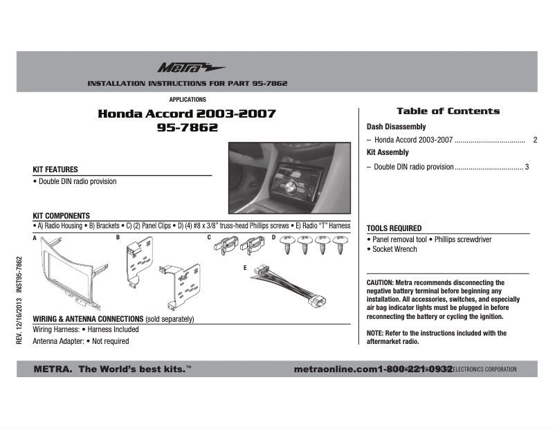 Page 1 of the manual Instruction Manual Metra 957862