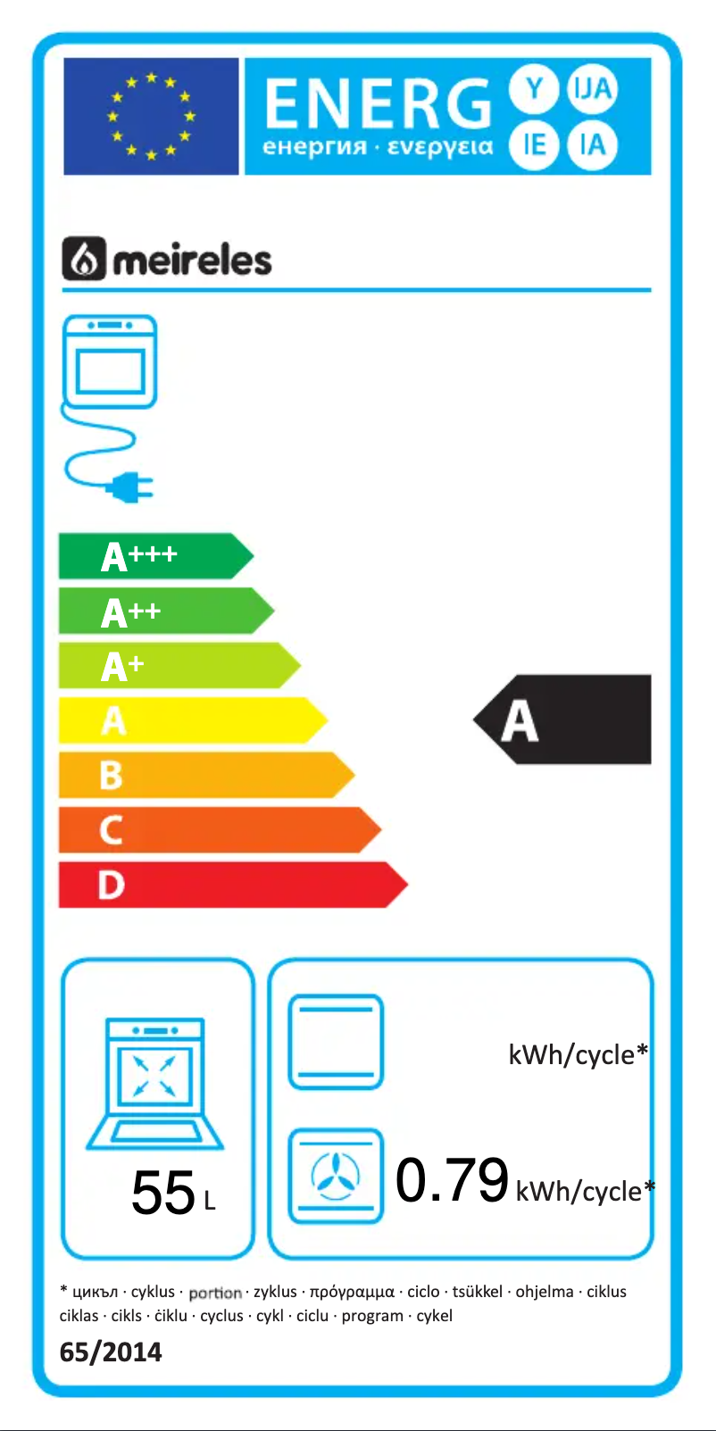 Page 1 of the manual Energy Label Meireles E 604 W