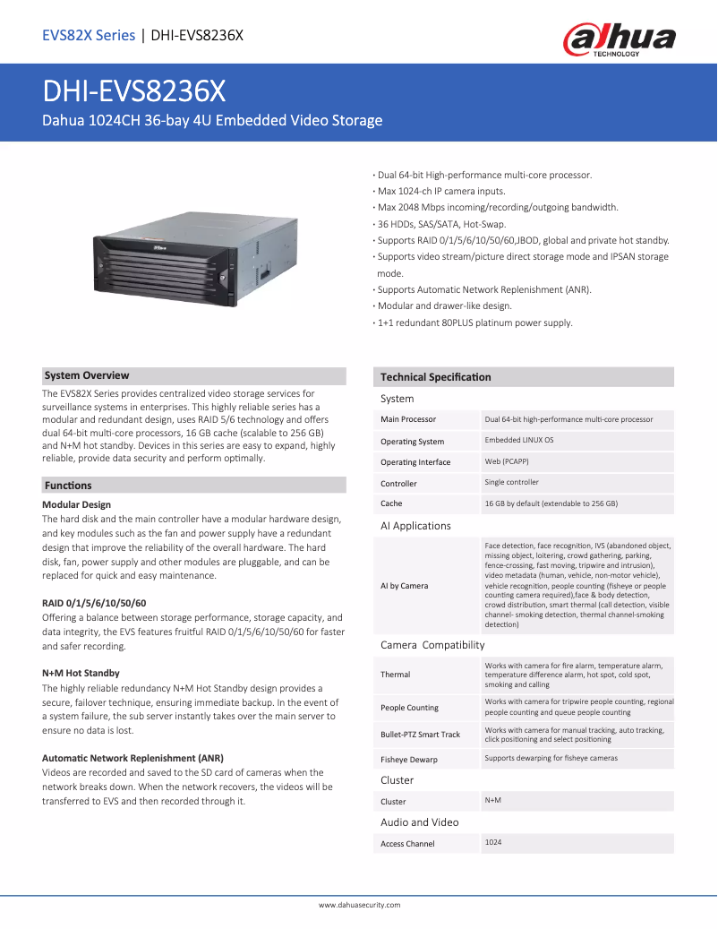 Page 1 of the manual Technical Sheet Dahua Technology EVS8236X