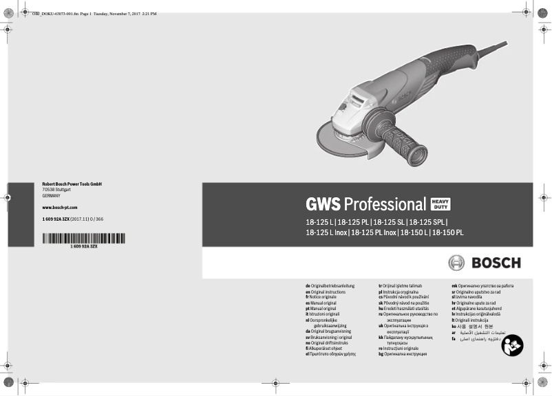 Page 1 de la notice Manuel utilisateur Bosch GWS 18-150 PL Professional