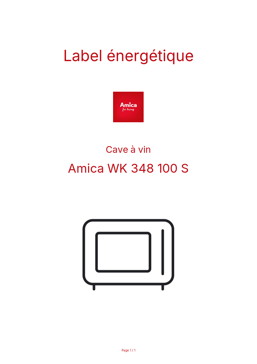 Page 1 de la notice Label énergétique Amica WK 348 100 S