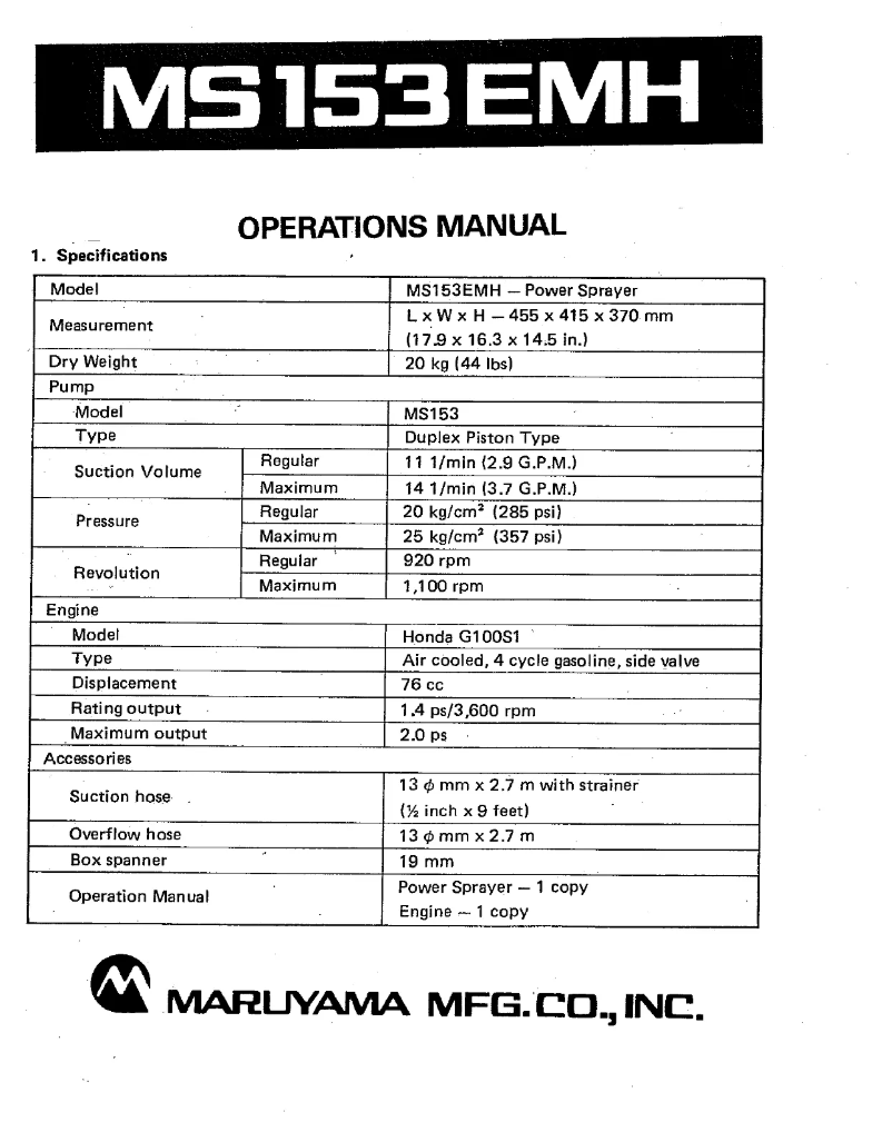 Page 1 de la notice Manuel utilisateur Maruyama MS153EMH