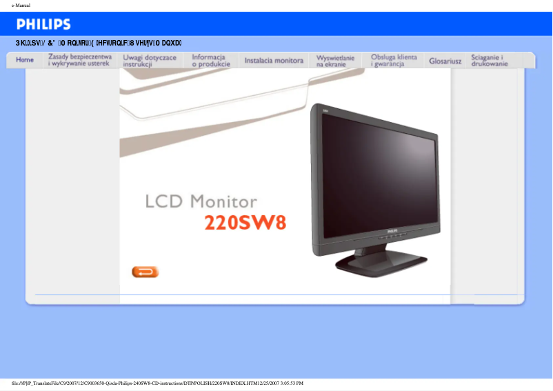 Page n°1 - Manuel utilisateur Philips 220SW8FS1