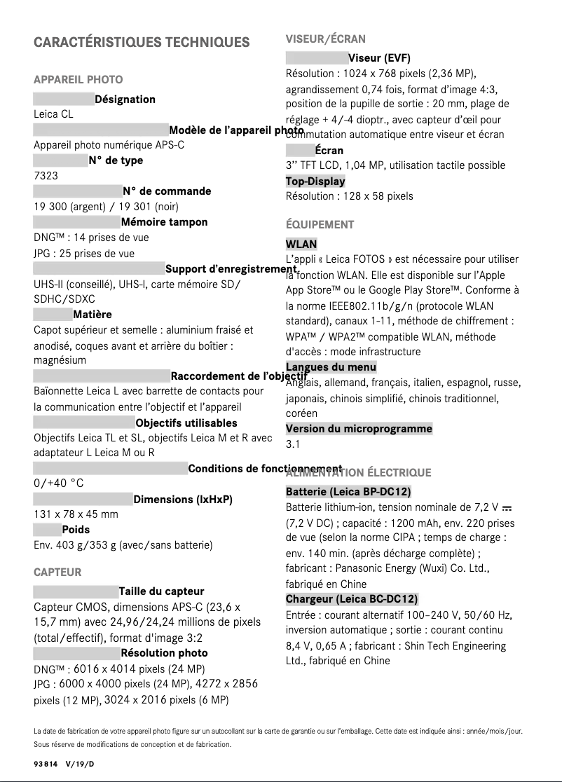 Page 1 de la notice Guide de démarrage rapide Leica CL