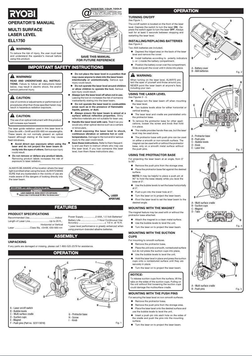 Página 1 del manual Manual de usuario RYOBI ELL1750