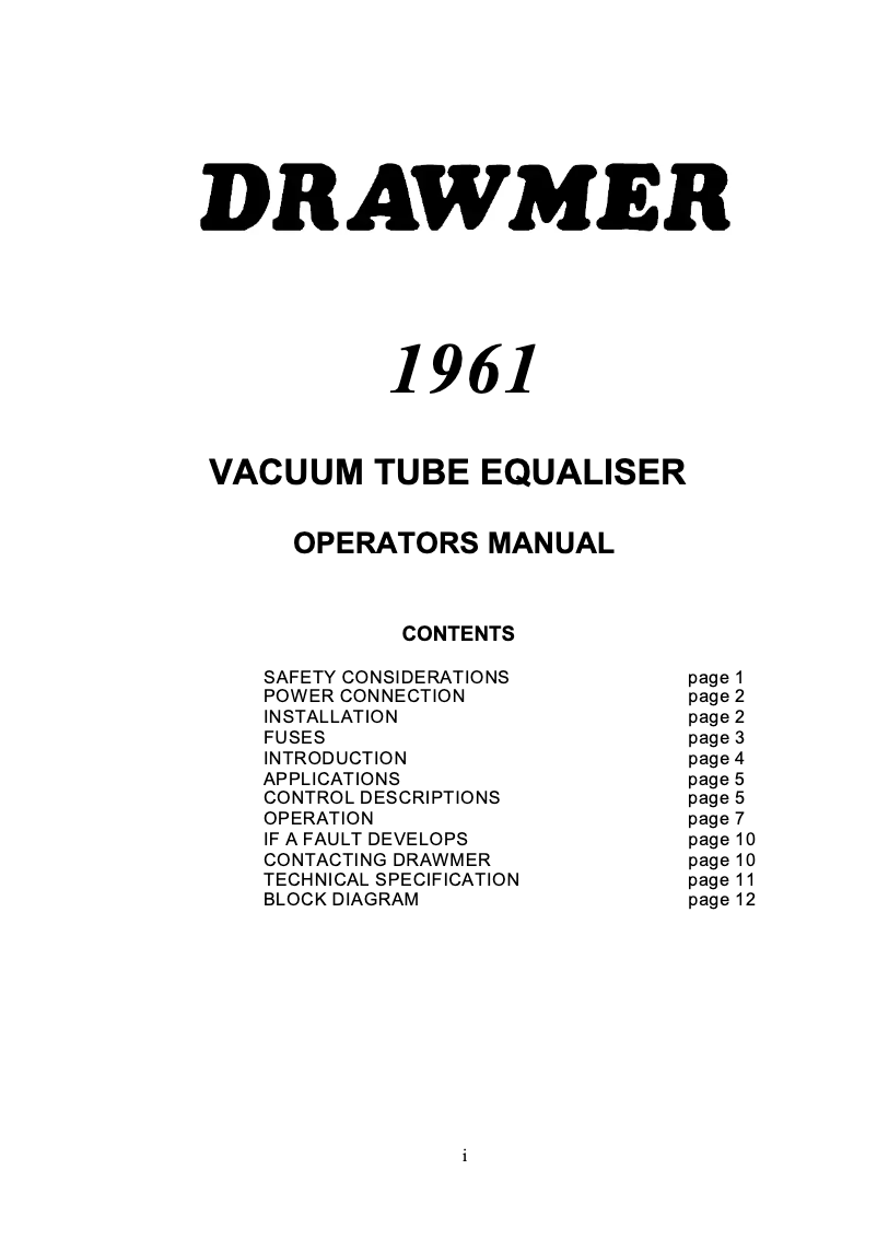 Página 1 del manual Manual de usuario Drawmer 1961 Vacuum Tube Equalizer