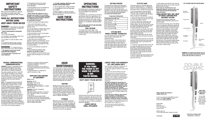 Page 1 de la notice Manuel utilisateur Conair Double Ceramic BC700