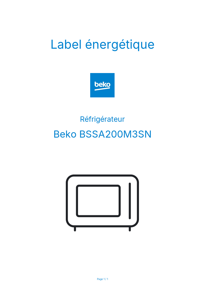 Page n°1 - Label énergétique Beko BSSA200M3SN