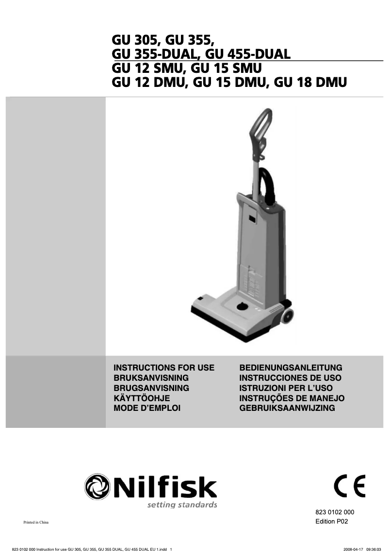 Page 1 de la notice Manuel utilisateur Nilfisk GU 355-DUAL