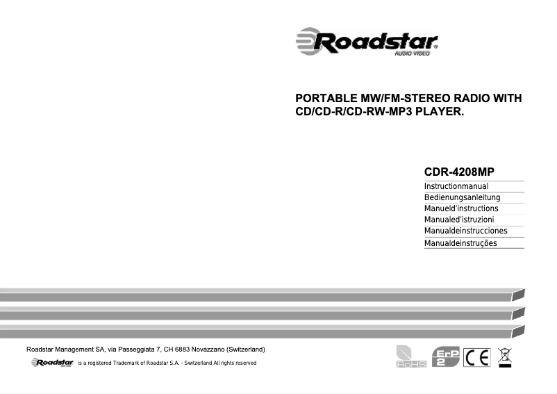 Page 1 de la notice Manuel utilisateur Roadstar CDR-4208MP/SL