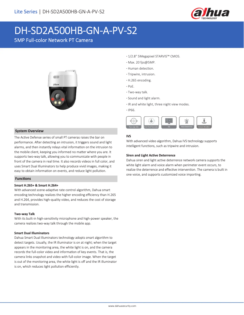 Page 1 de la notice Fiche technique Dahua Technology SD2A500HB-GN-A-PV-S2
