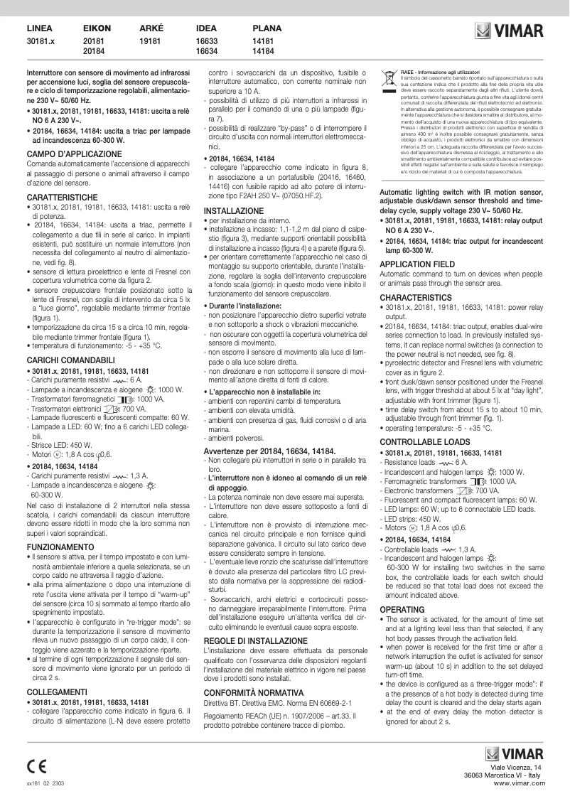 Page 1 de la notice Manuel utilisateur Vimar 16633.B