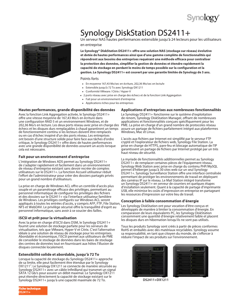 Page 1 of the manual Technical Sheet Synology DiskStation DS2411+