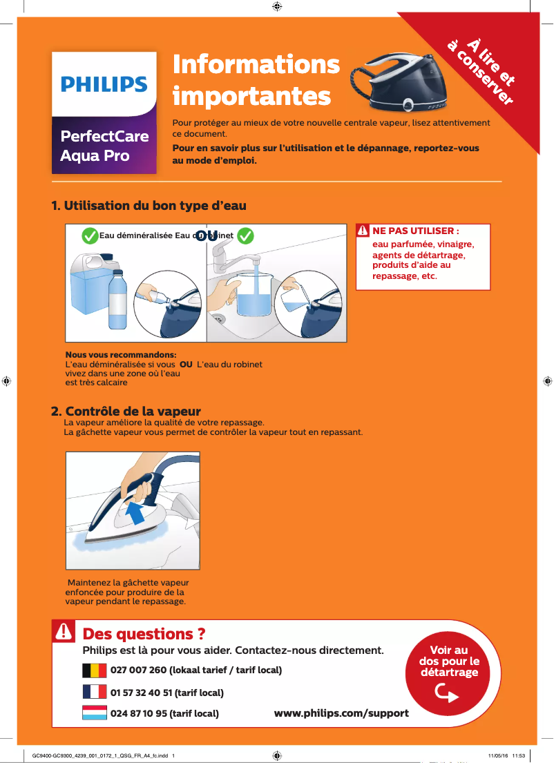 Página 1 del manual Guía de inicio rápido Philips PerfectCare Aqua Pro GC9405