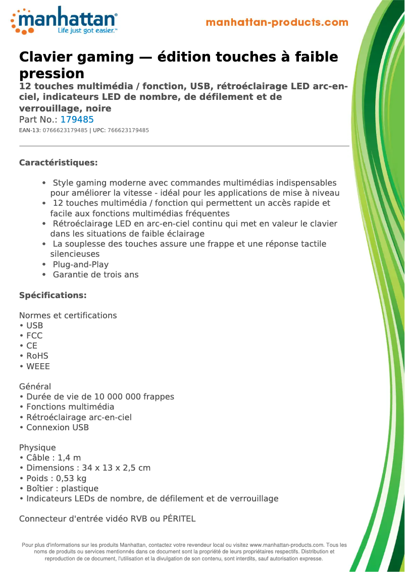 Page 1 de la notice Fiche technique Manhattan 179485