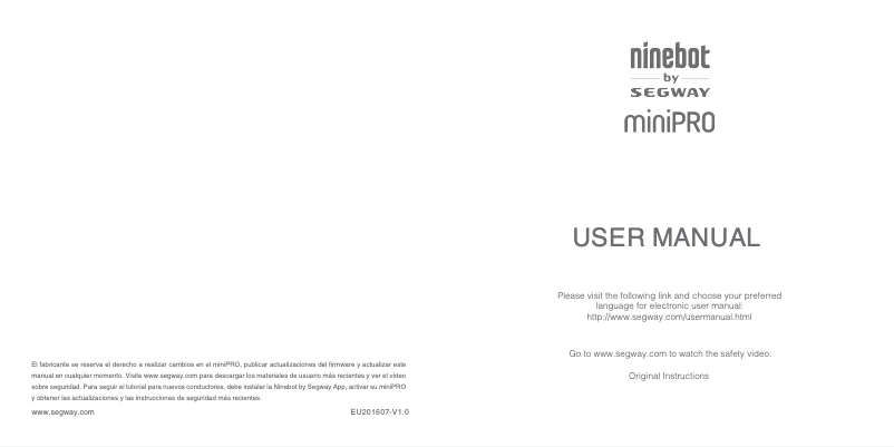 Page 1 de la notice Manuel utilisateur Ninebot MiniPRO