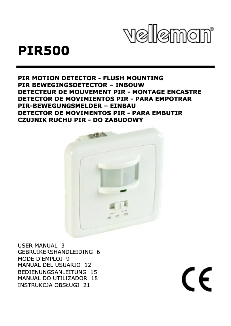 Page 1 de la notice Manuel utilisateur Velleman PIR500