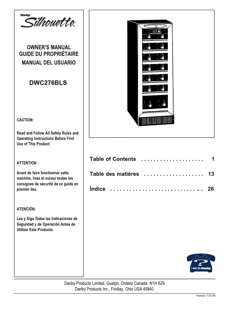 Page 1 de la notice Manuel utilisateur Danby Silhouette DWC276BLS