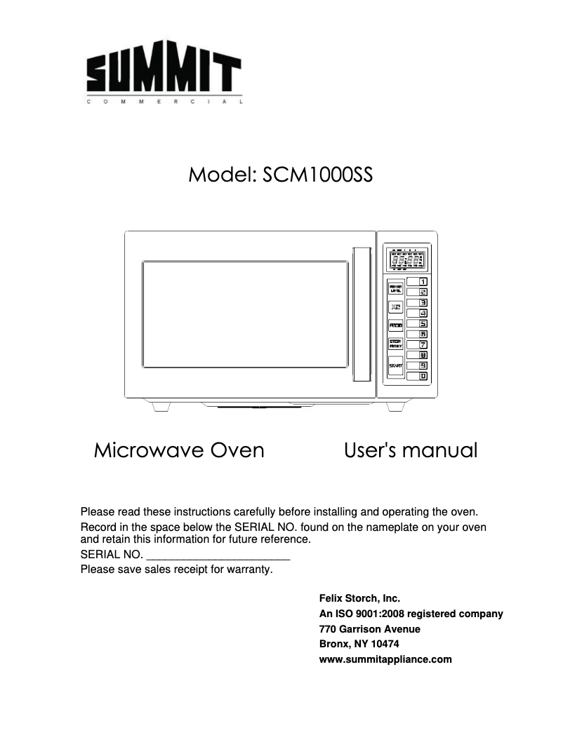 Page 1 de la notice Manuel d'utilisation et d'entretien Summit SCM1000SS