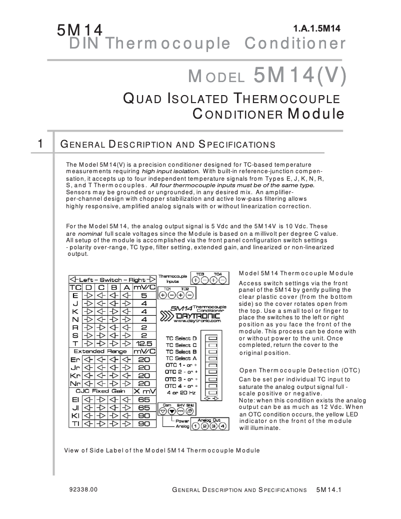 Page 1 de la notice Manuel utilisateur Daytronic 5M14X1