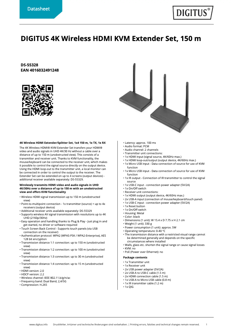 Page 1 de la notice Fiche technique Digitus DS-55328