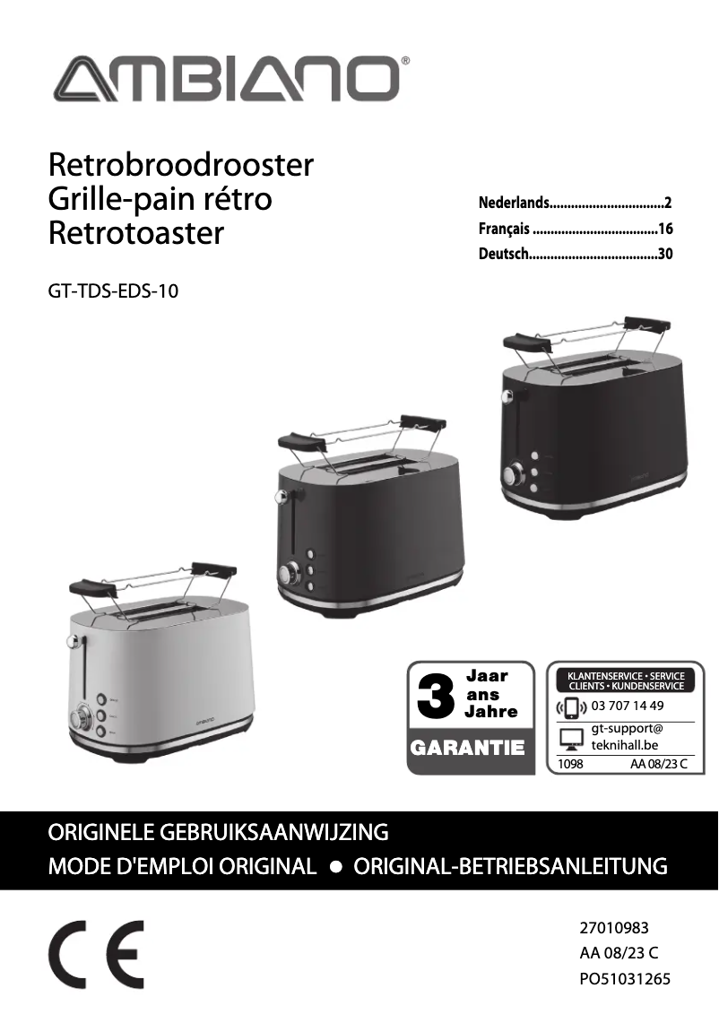 Page 1 de la notice Manuel utilisateur Ambiano GT-TDS-EDS-10