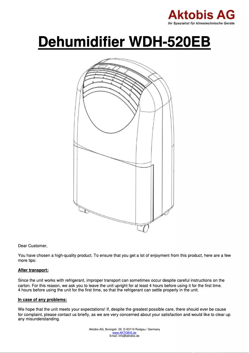 Page 1 de la notice Manuel utilisateur Aktobis WDH-520EB
