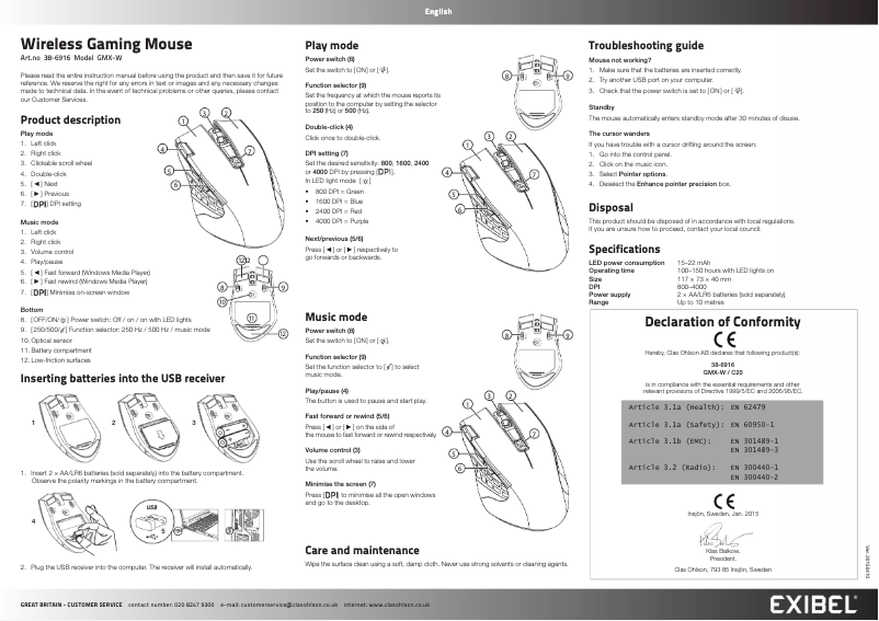 Page 1 de la notice Manuel utilisateur Exibel GMX-W