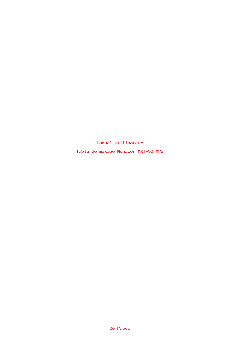 Page 1 de la notice Manuel utilisateur Monacor MXT-52 MP3