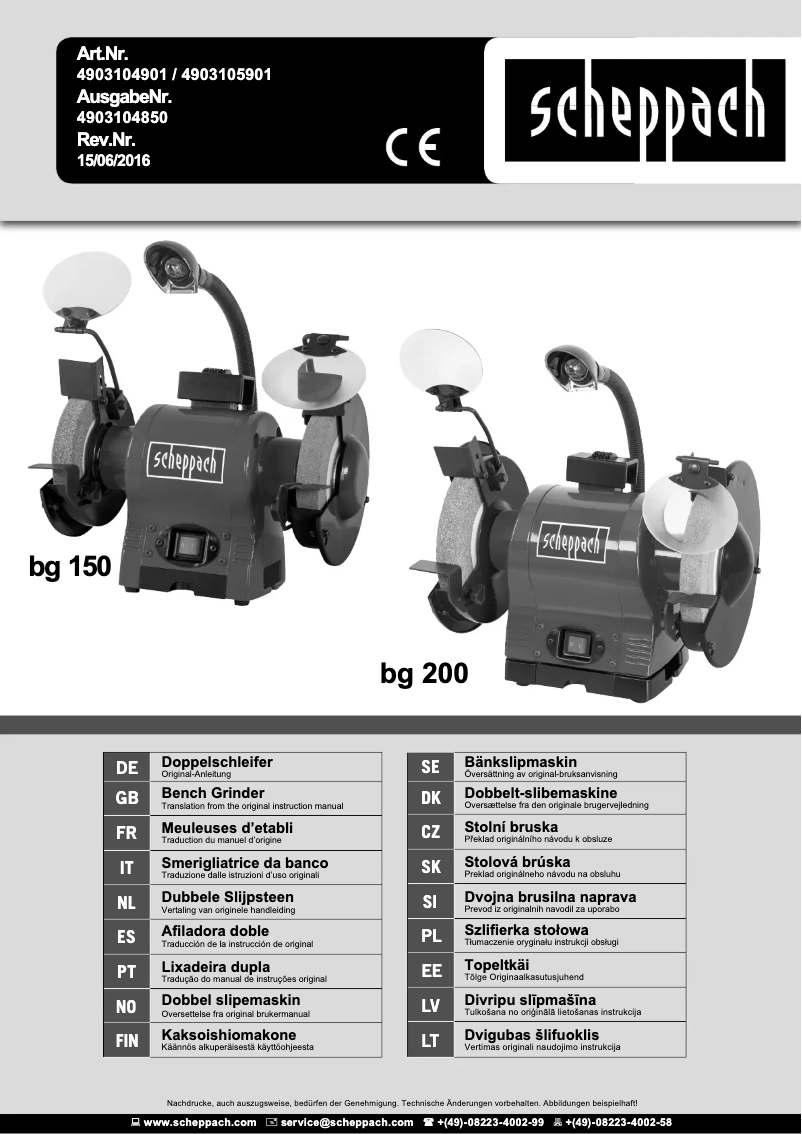 Page 1 de la notice Manuel utilisateur Scheppach BG200