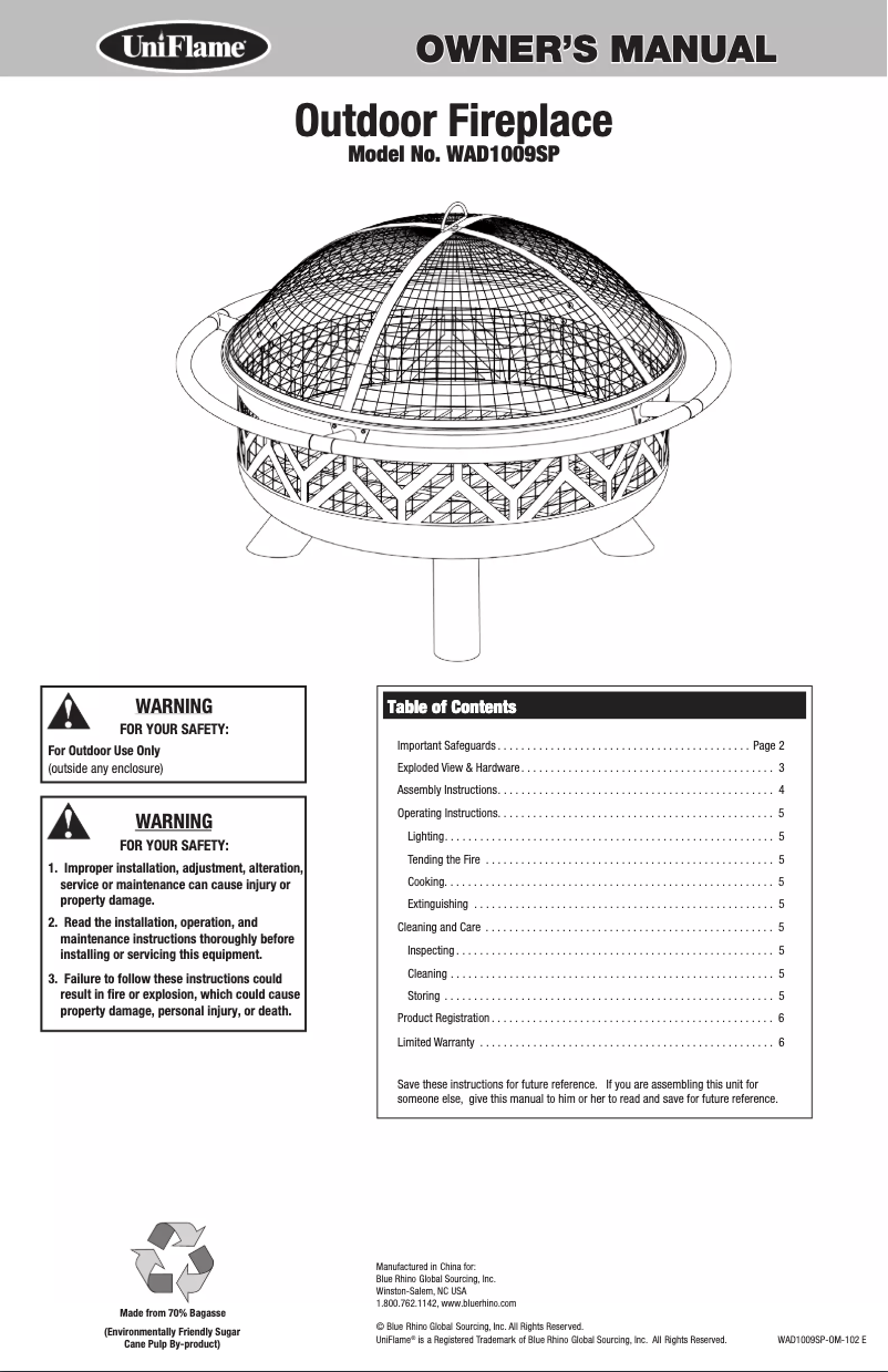 Page 1 de la notice Manuel utilisateur Blue Rhino WAD1009SP