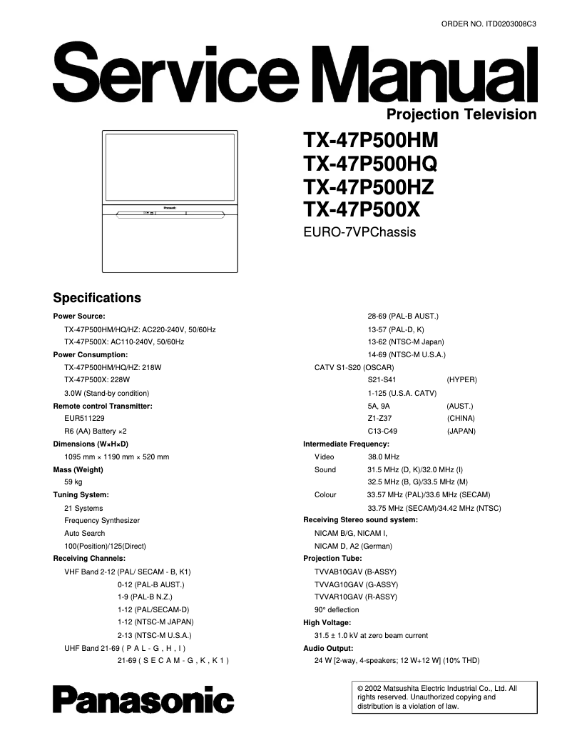 Page 1 de la notice Manuel utilisateur Panasonic TX-47P500H