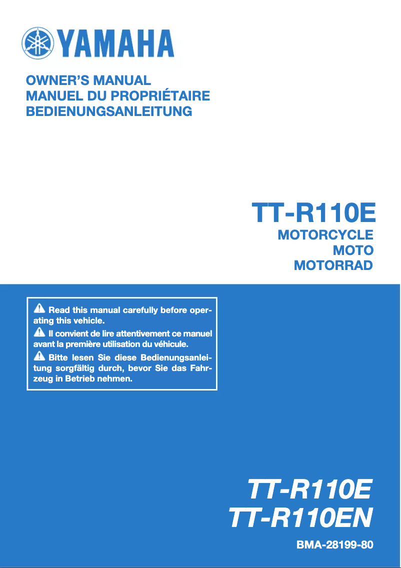 Page 1 de la notice Manuel utilisateur Yamaha TT-R110E (2022)