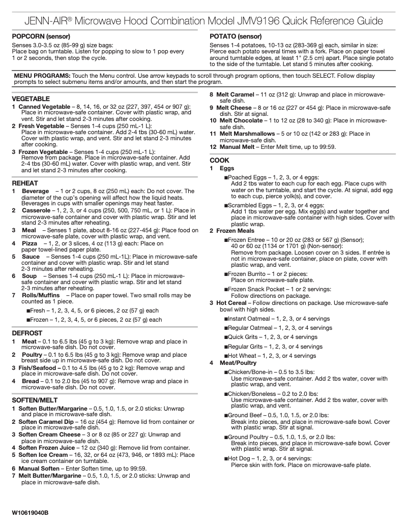 Page 1 de la notice Manuel utilisateur JennAir JMV9196CW