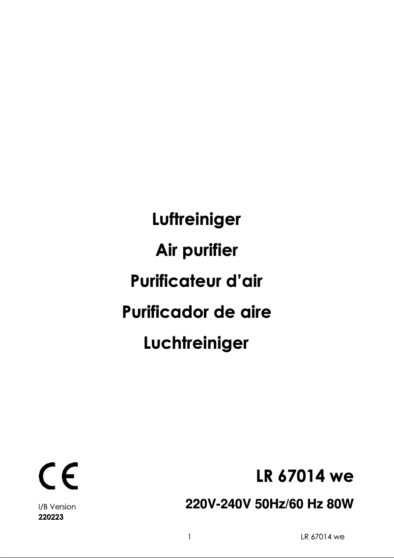 Page 1 de la notice Manuel utilisateur GUTFELS LR 67014 WE