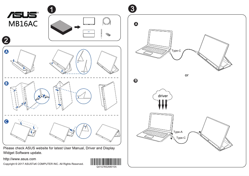 Page 1 de la notice Guide de démarrage rapide Asus Zenscreen MB16AC