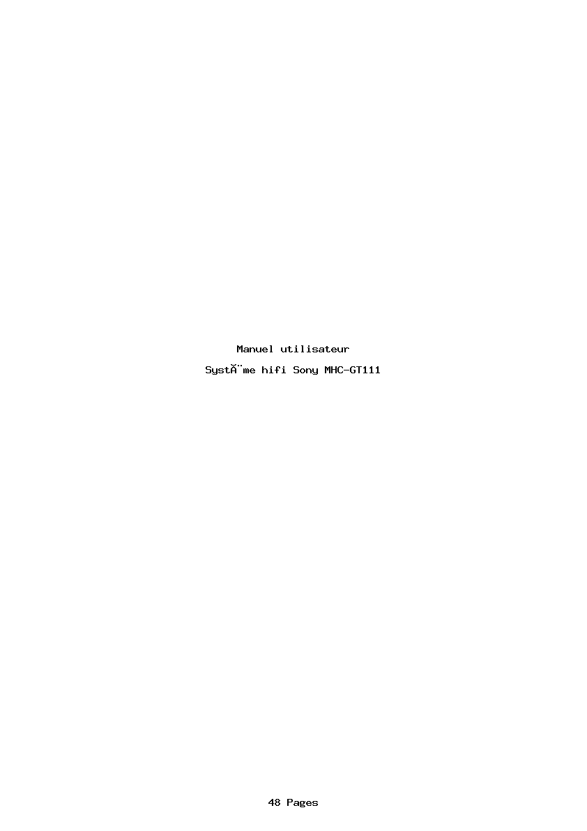 Page 1 de la notice Manuel utilisateur Sony MHC-GT111