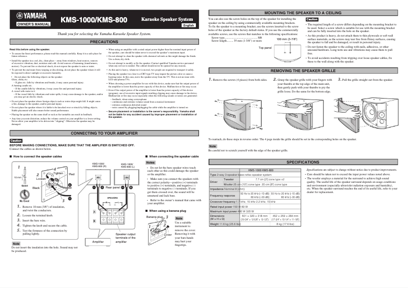 Page 1 de la notice Manuel utilisateur Yamaha KMS-1000