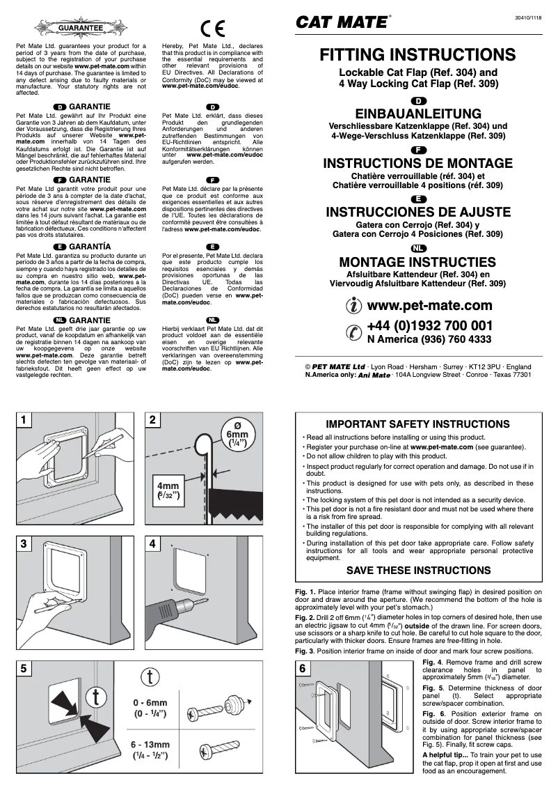 Page 1 de la notice Manuel utilisateur Closer Pets Cat Mate 309