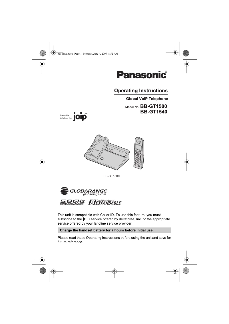 Imagen de la primera página del manual del dispositivo BB-GT1500