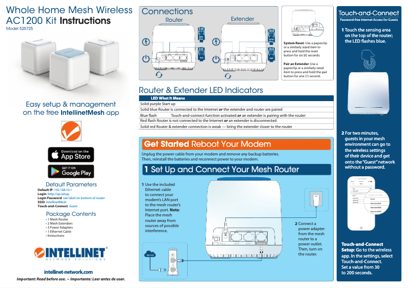 Page 1 de la notice Manuel utilisateur Intellinet Whole Home Mesh Wireless AC1200 Kit