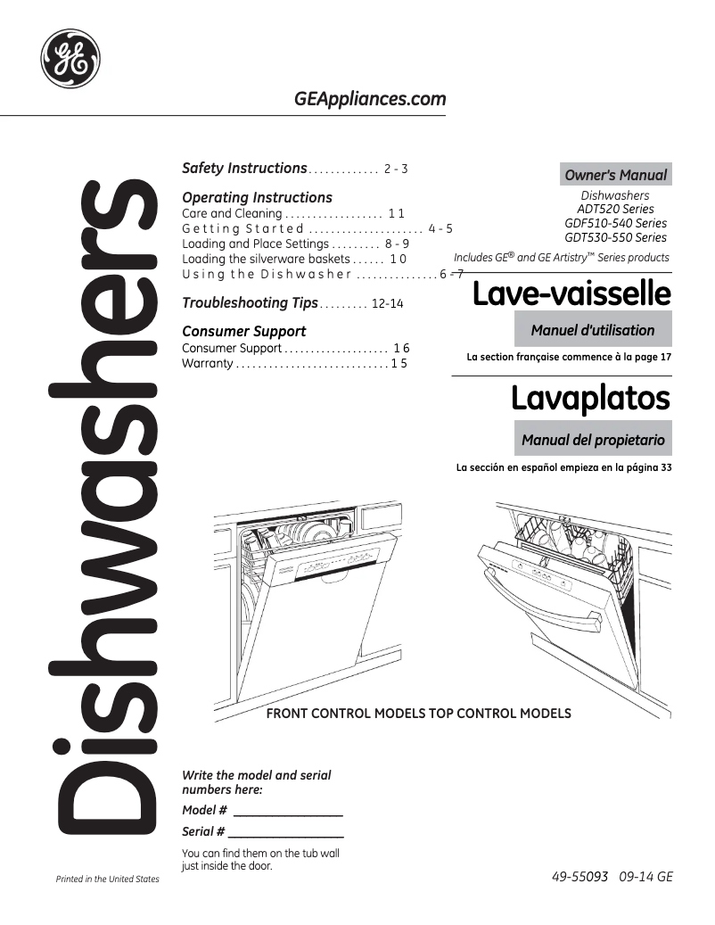 Page 1 de la notice Mode d'emploi GE GDT550HGDWW