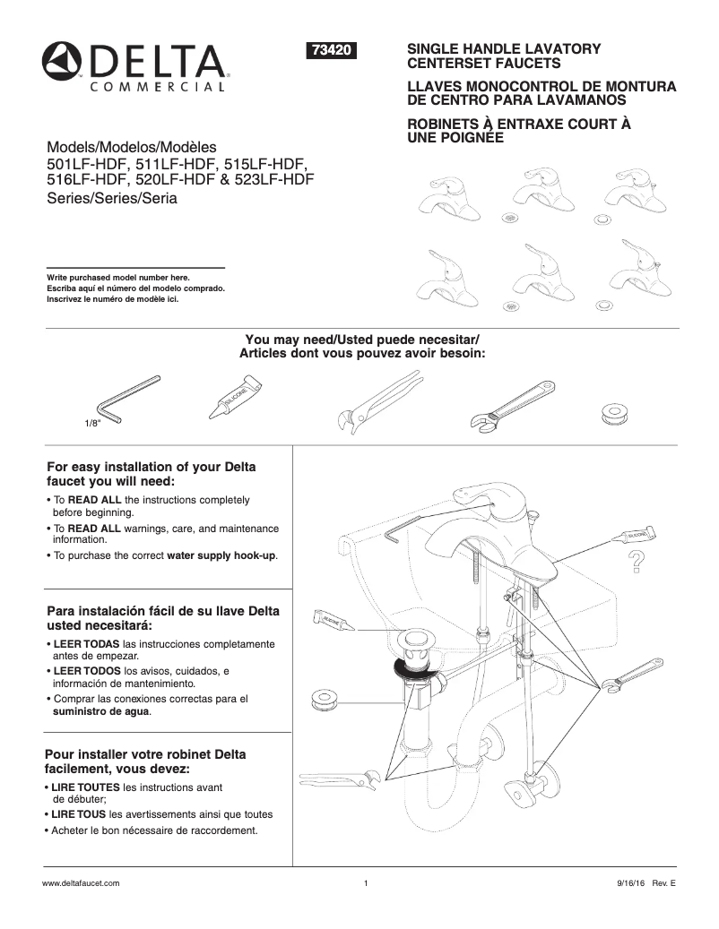 Page 1 de la notice Manuel utilisateur Delta 501LF-HDF