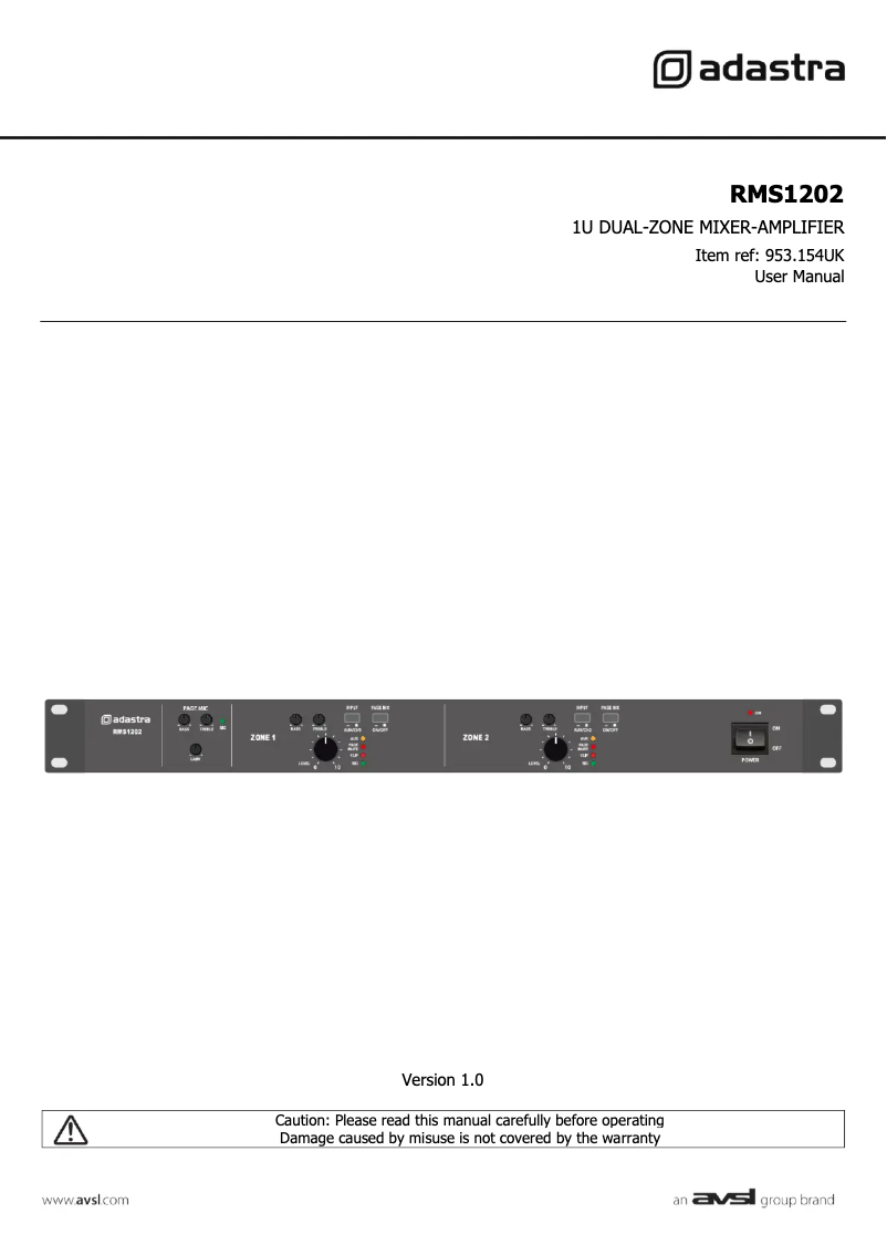 Page 1 of the manual User Manual Adastra RMS1202
