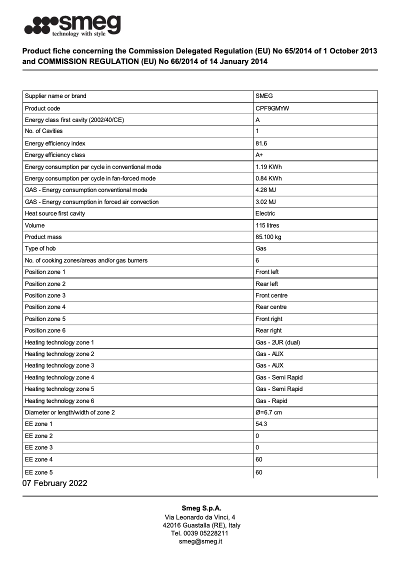 Page 1 de la notice Brochure Smeg CPF9GMYW