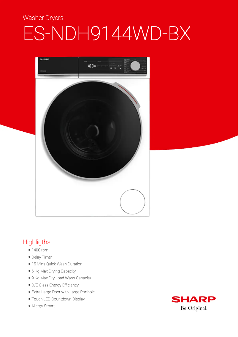 Page 1 of the manual Technical Sheet Sharp ES-NDH9144WD-BX