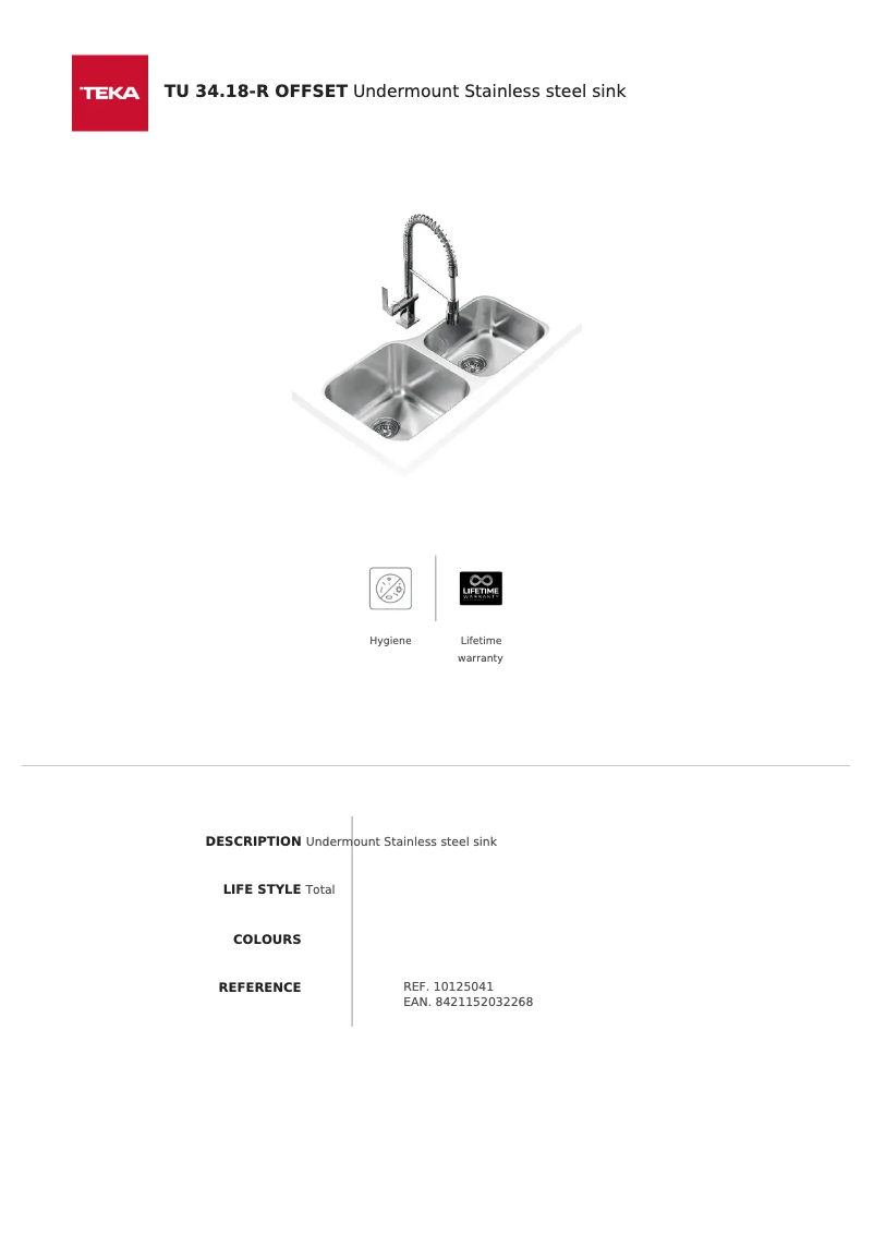 Page 1 de la notice Fiche technique Teka TU 34.18-R